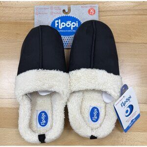 Floopi Women's Slippers with Faux Fur Lining size XL (11/12) in Black/Ivory